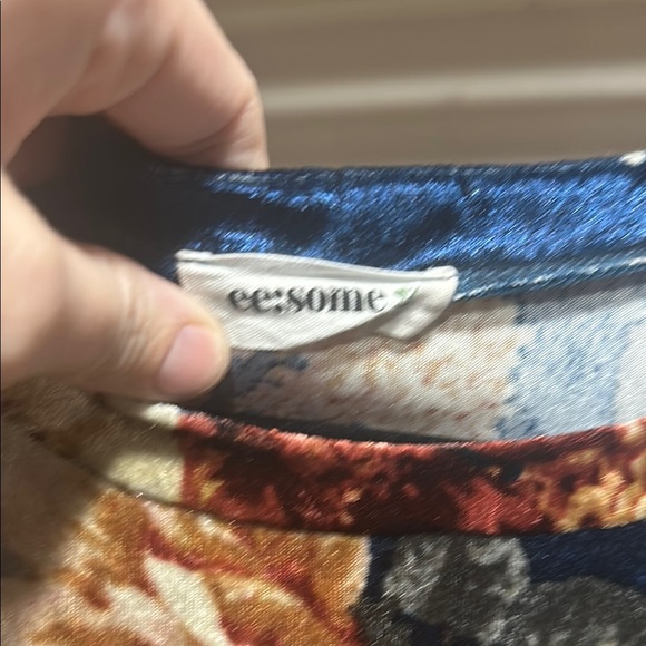 eesome Red and Blue Blouse with Boxy Relaxed Fit and Three-Quarter Sleeves - Picture 3 of 6